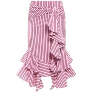 Stella & Amelia Asymmetrical Ruffle Tie Striped Midi Skirt Red White Women M